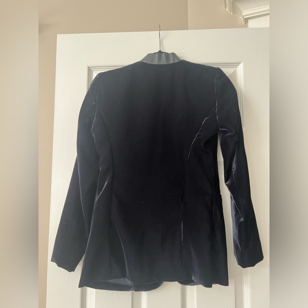 ELLIE TAHARI MIDNIGHT VELVET BLUE WITH LEATHER COLLAR BLAZER SIZE XS - Picture 2 of 16